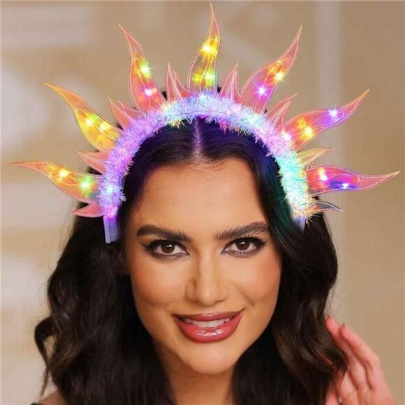 Sunburst Flame Headband – Festival, Rave,  Large Fiery Sun Crown Party Costumes
